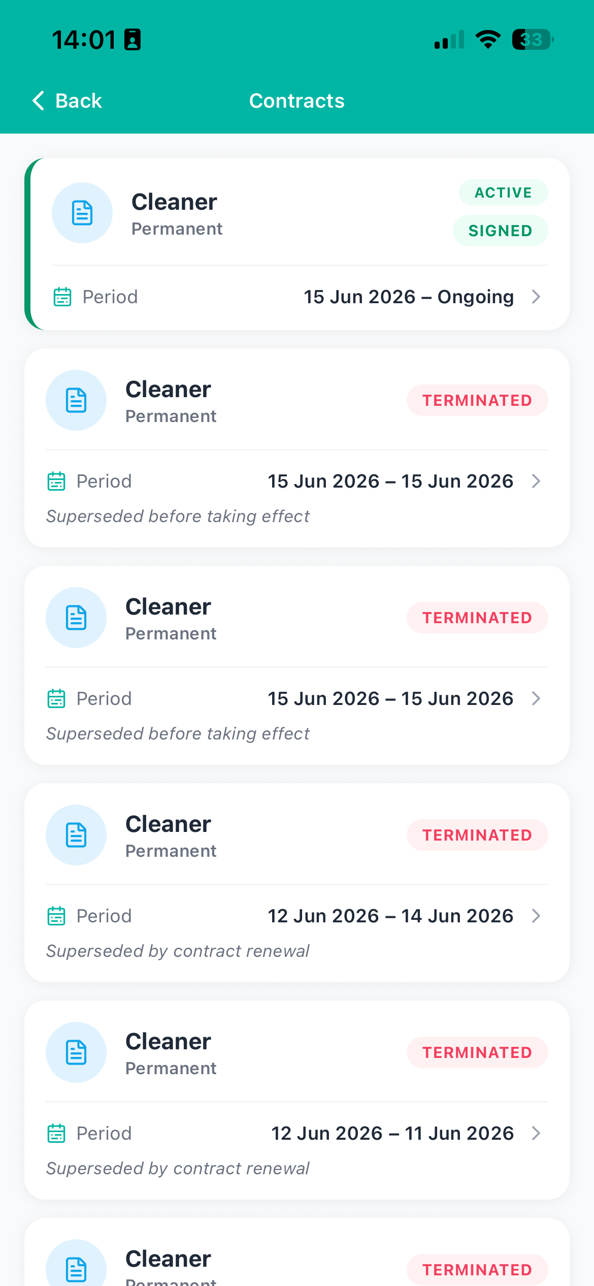 Contracts history